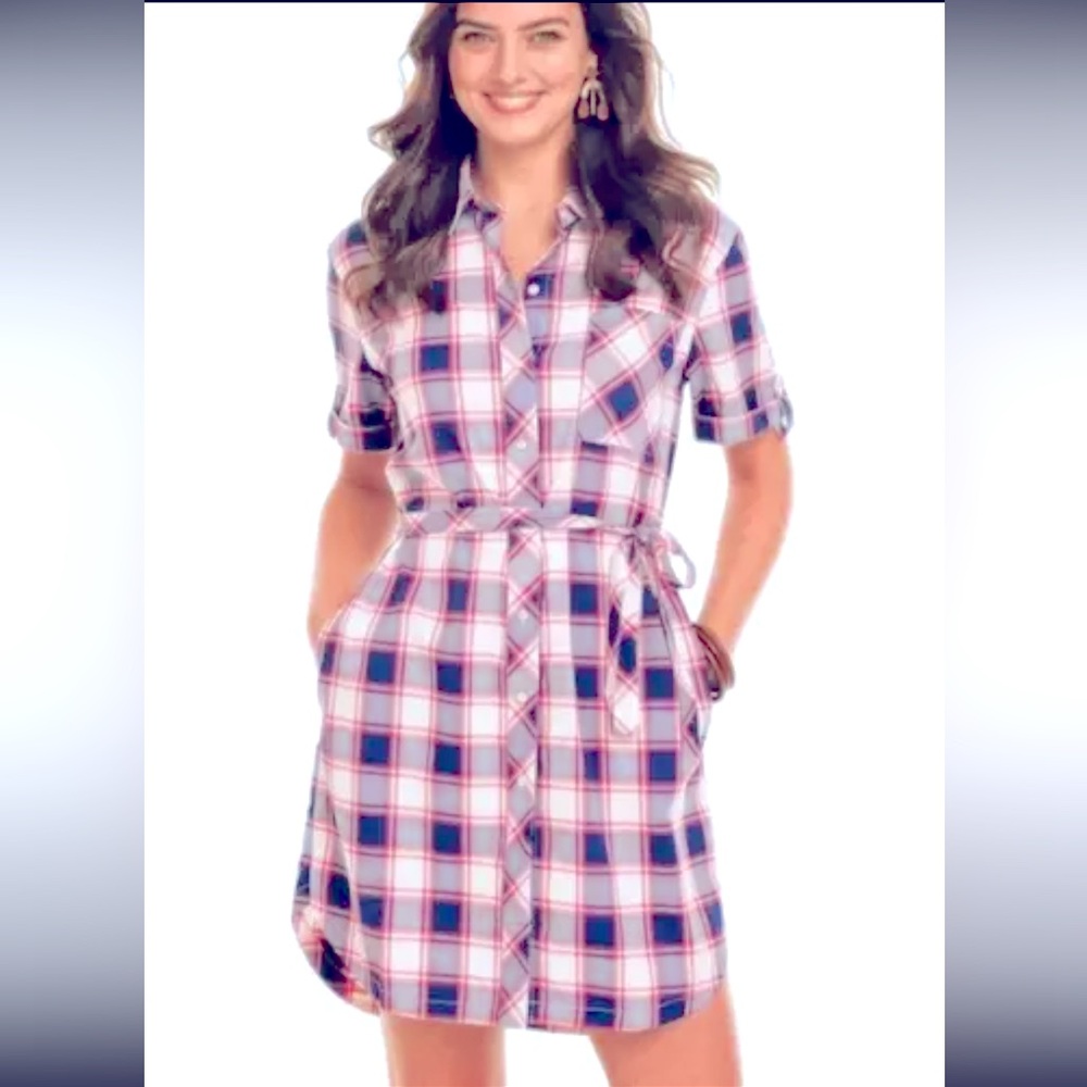 Southern Tide Intercostal Franca Plaid Shirt Dress in medium NWOT - Picture 2 of 13